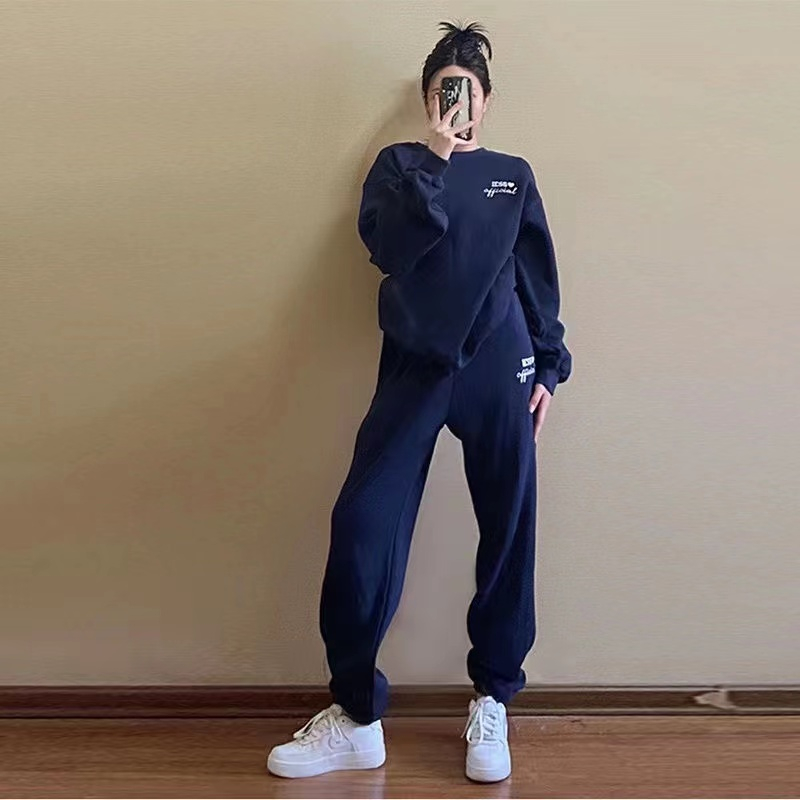 Loose hoodie student sportswear 2pcs set for women