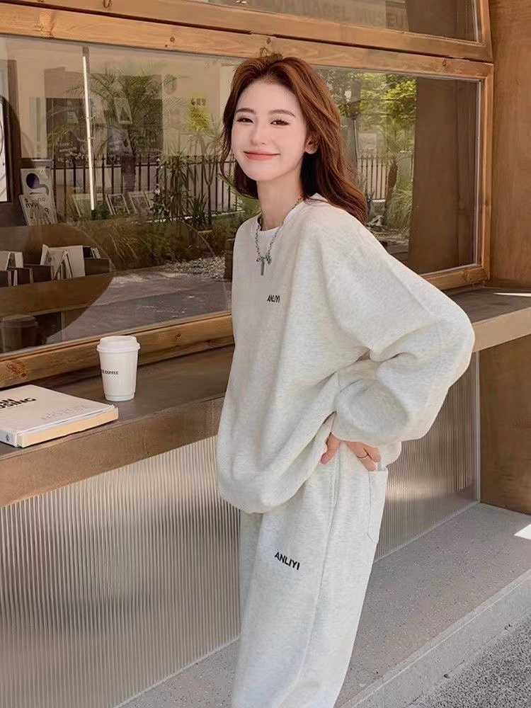 Autumn and winter thin hoodie Casual tops 2pcs set