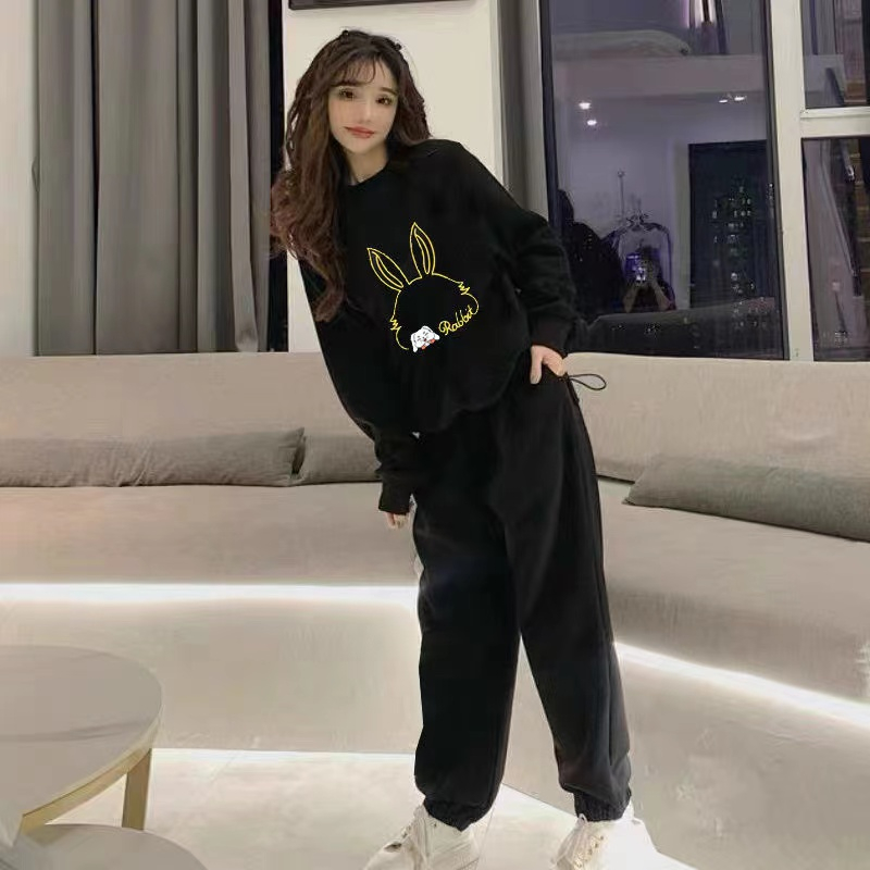 Western style sweatpants show young hoodie 2pcs set