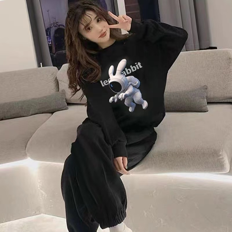 Sports spring and autumn hoodie thin sweatpants 2pcs set for women