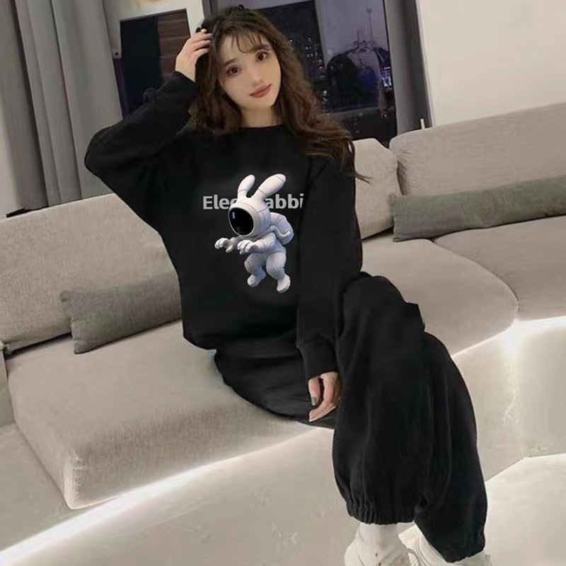 Sports spring and autumn hoodie thin sweatpants 2pcs set for women