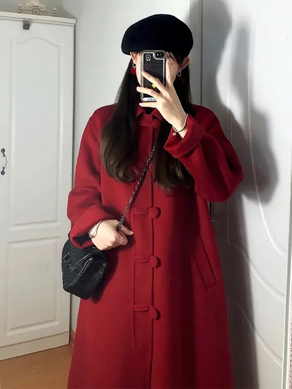 Korean style long overcoat woolen woolen coat for women