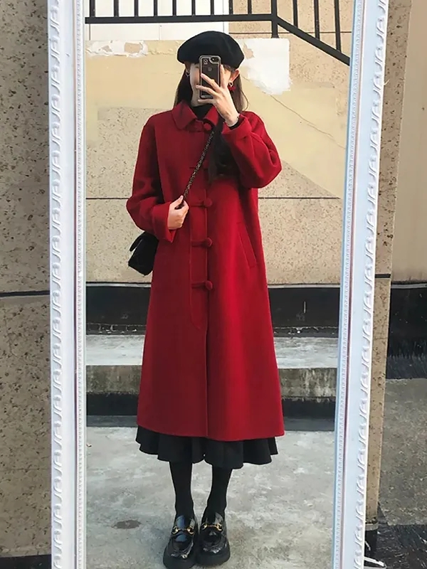 Korean style long overcoat woolen woolen coat for women