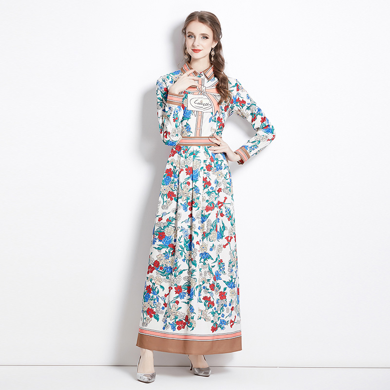 Fashion European style all-match slim printing dress