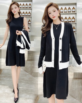 Long sleeve tops knitted cardigan 2pcs set for women