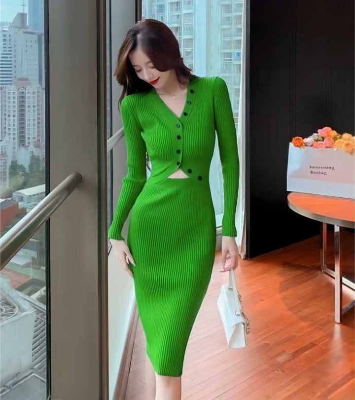 Pure long sleeve dress autumn and winter sweater