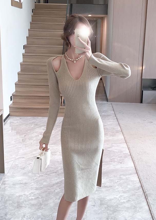 Autumn and winter knitted dress slim long sweater