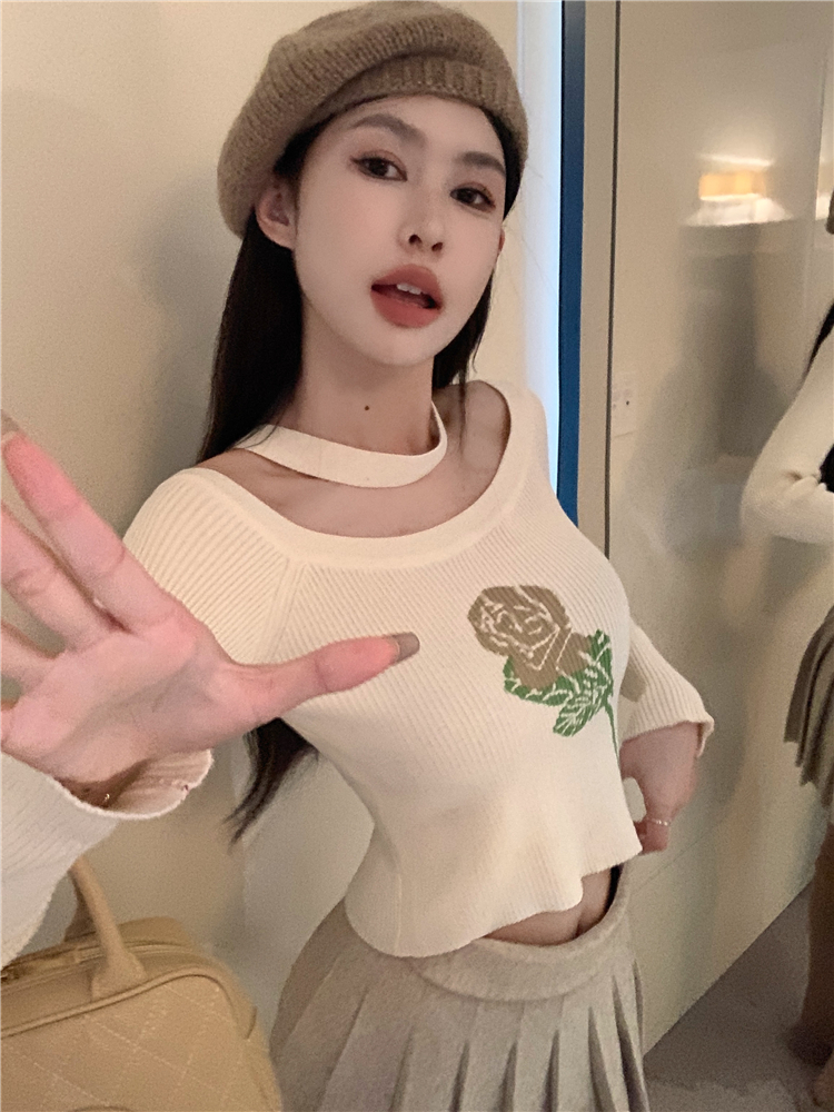 Printing autumn tops strapless sweater for women