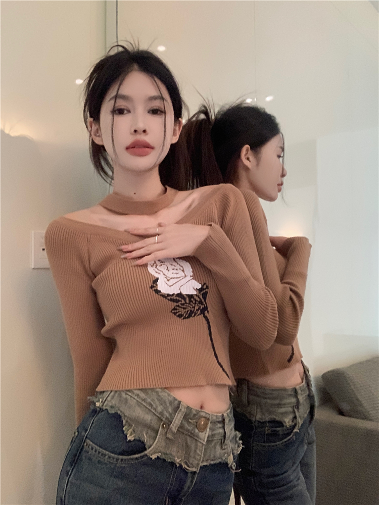 Printing autumn tops strapless sweater for women