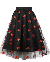 High waist embroidery European style pinched waist skirt