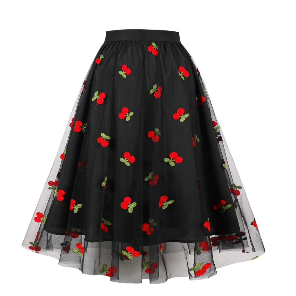 High waist embroidery European style pinched waist skirt