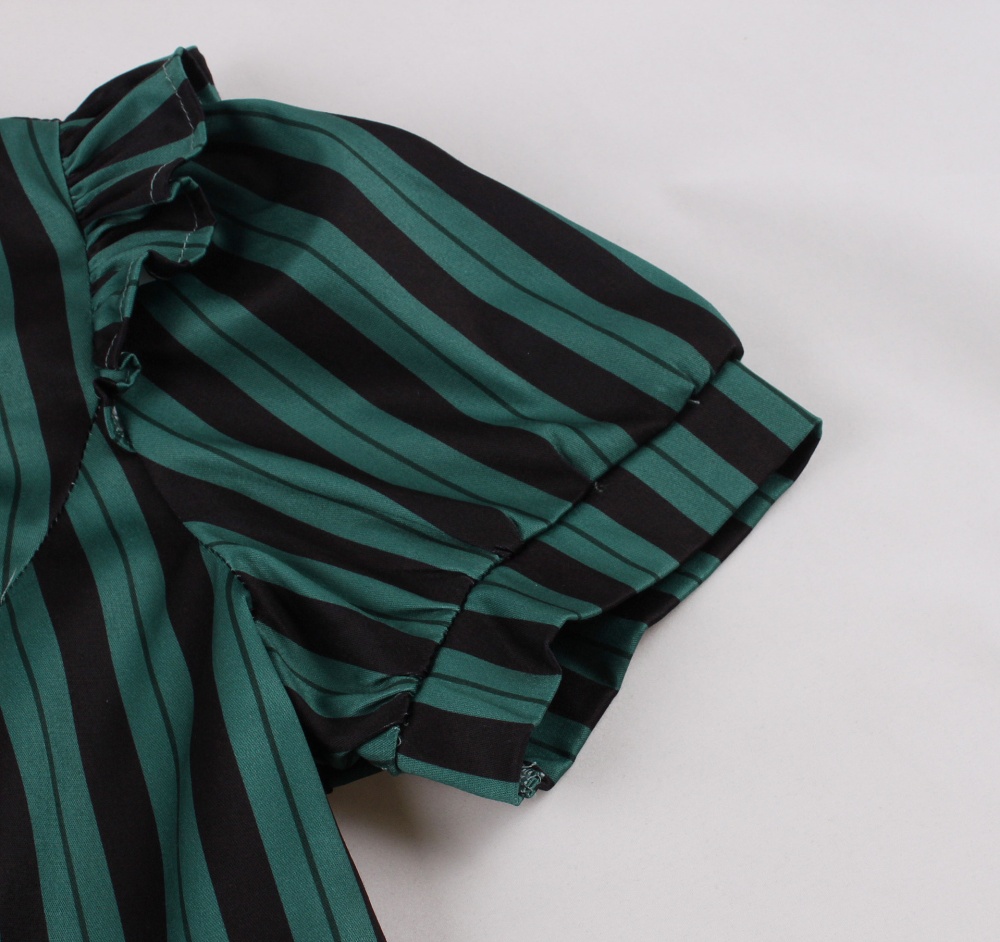 Temperament stripe lapel dress short sleeve retro shirt