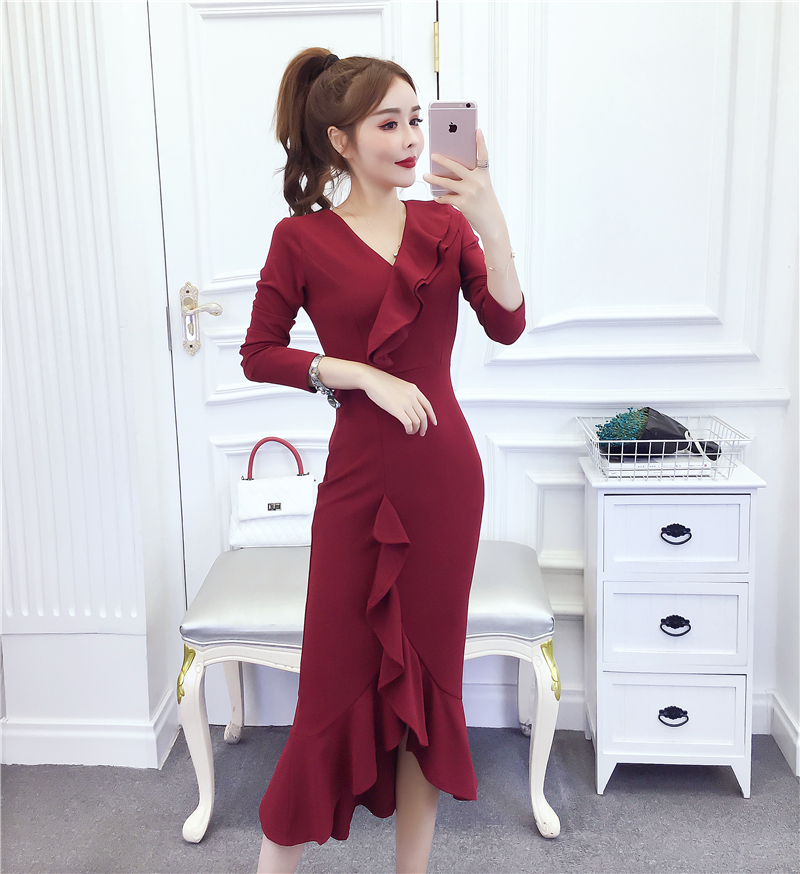 Autumn and winter dress package hip formal dress