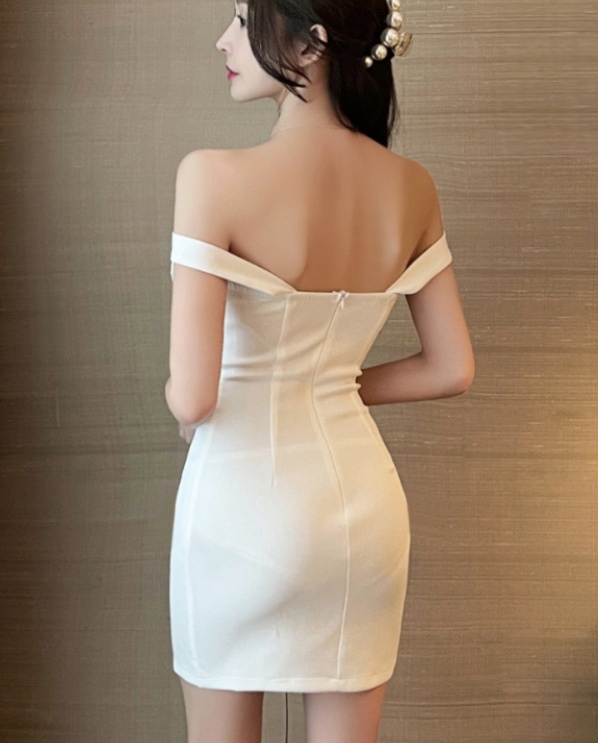Temperament flat shoulder wrapped chest dress slim sexy T-back