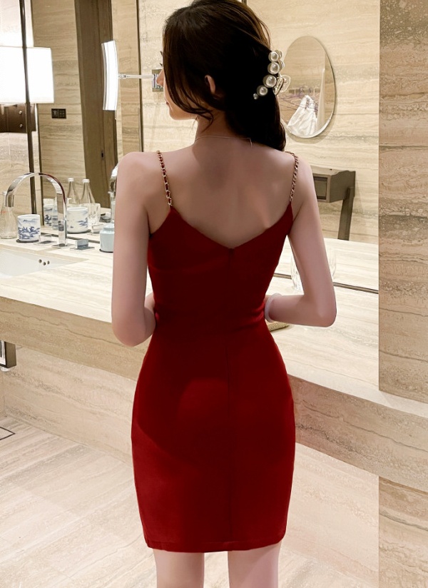 Package hip low-cut sexy dress halter sling V-neck T-back