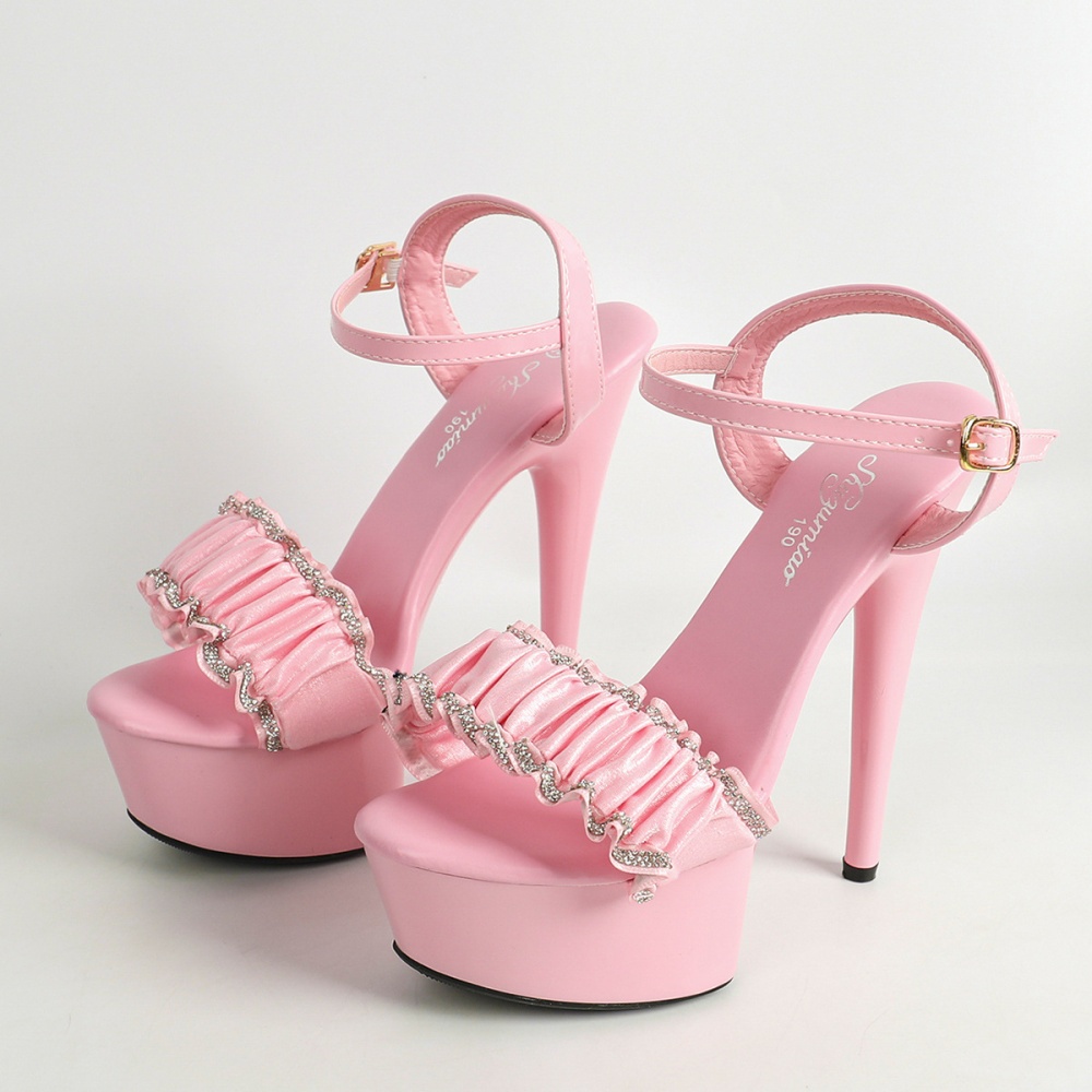 Fashion rhinestone sandals high-heeled fine-root platform