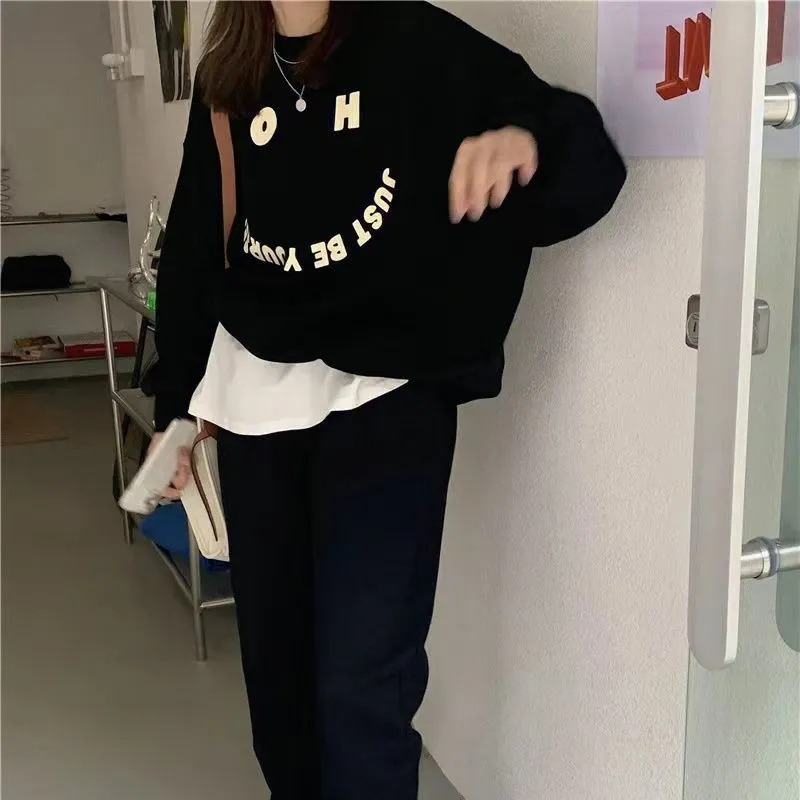 Long sleeve thin round neck sports hoodie 2pcs set for women