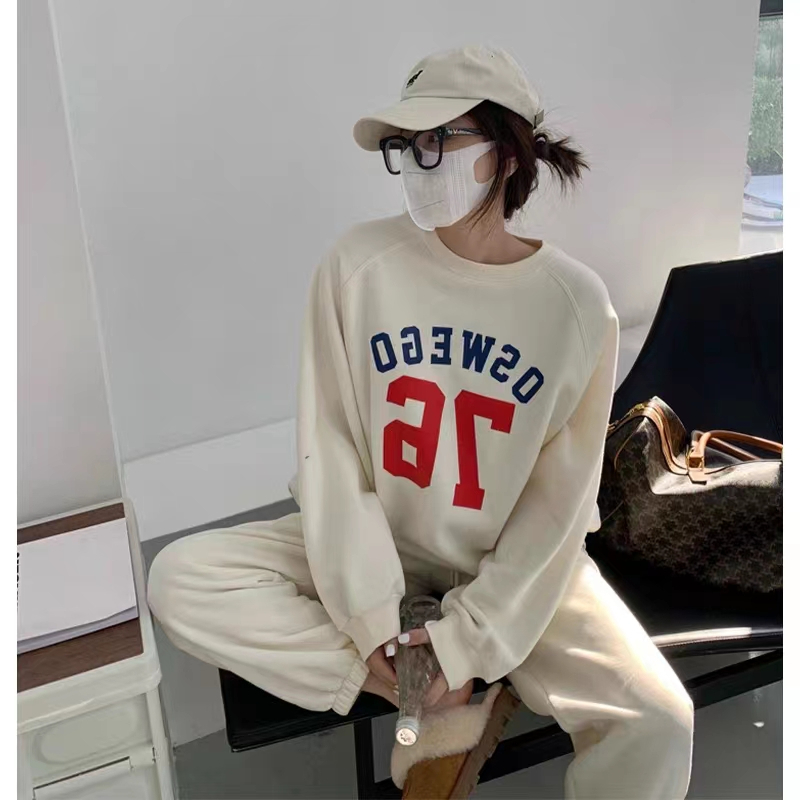 Sports round neck thin long sleeve hoodie 2pcs set for women