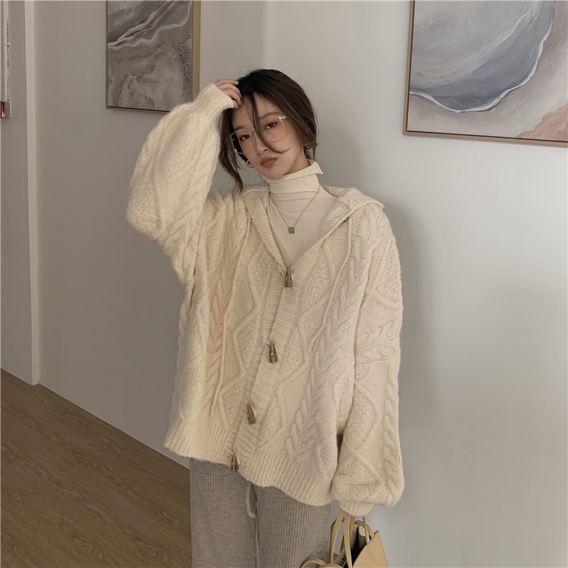 Lazy long coat gray sweater for women