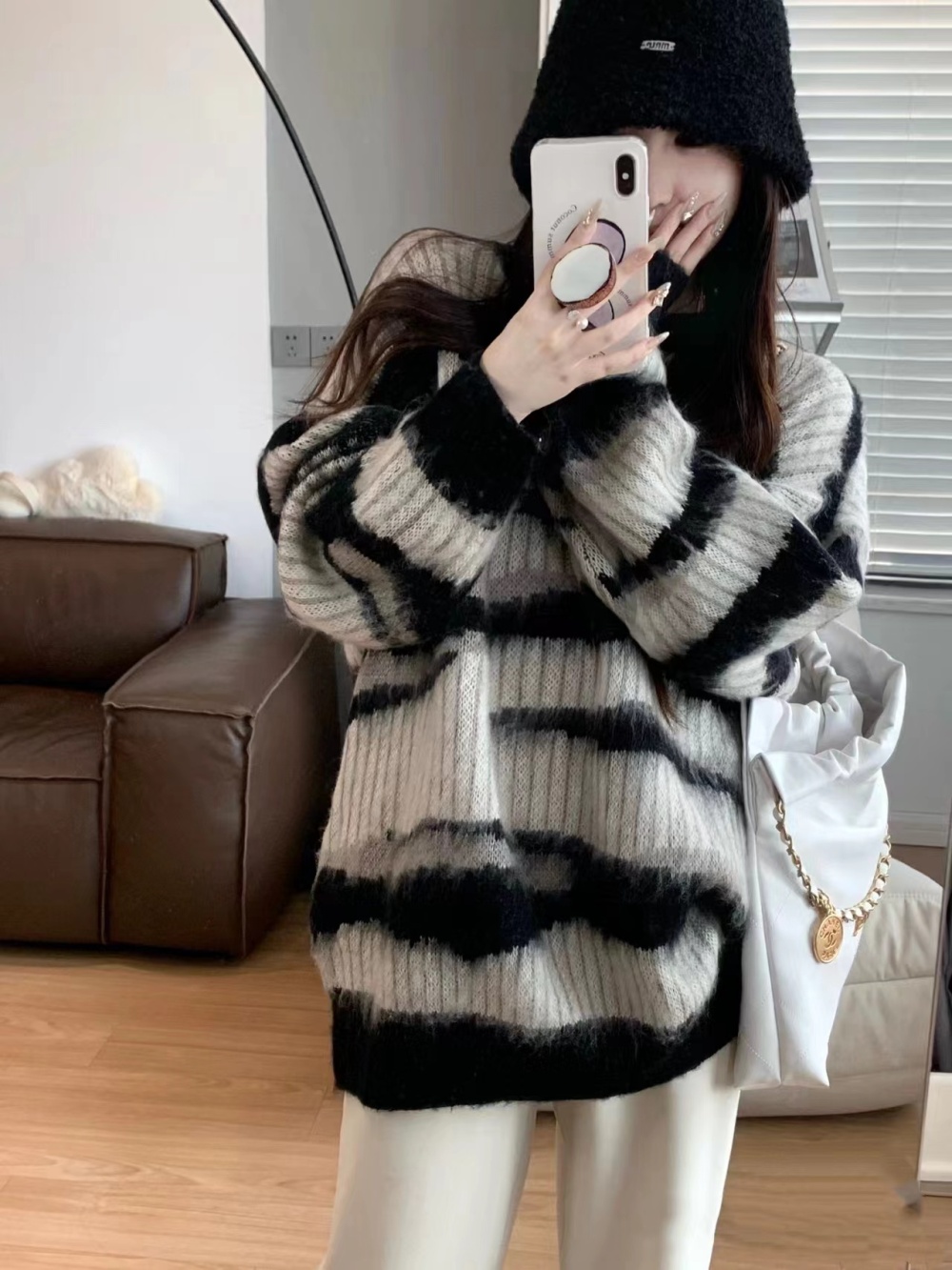 Korean style stripe lazy mohair American style sweater