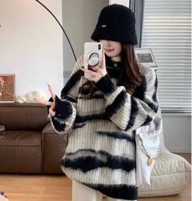 Korean style stripe lazy mohair American style sweater