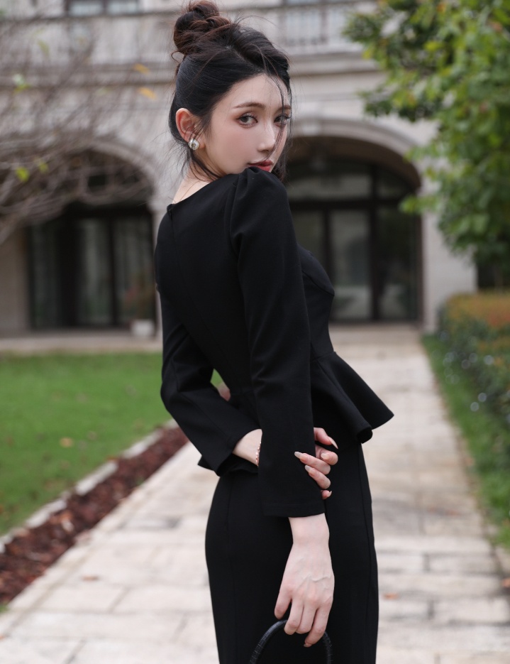 Long sleeve Hepburn style skirt 2pcs set for women