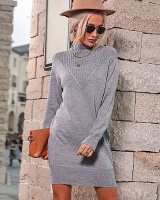 Half high collar autumn and winter sweater dress for women
