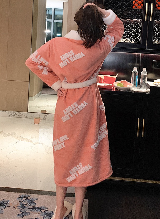 Coral velvet bathrobes thick nightgown for women