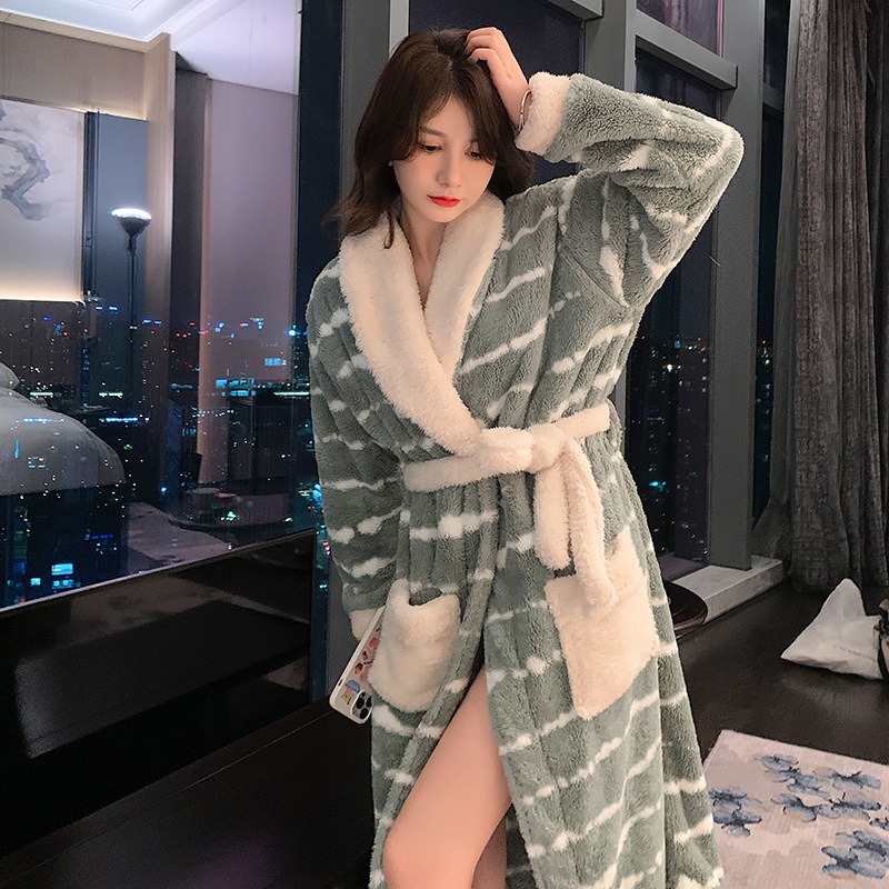 Coral velvet bathrobes thick nightgown for women