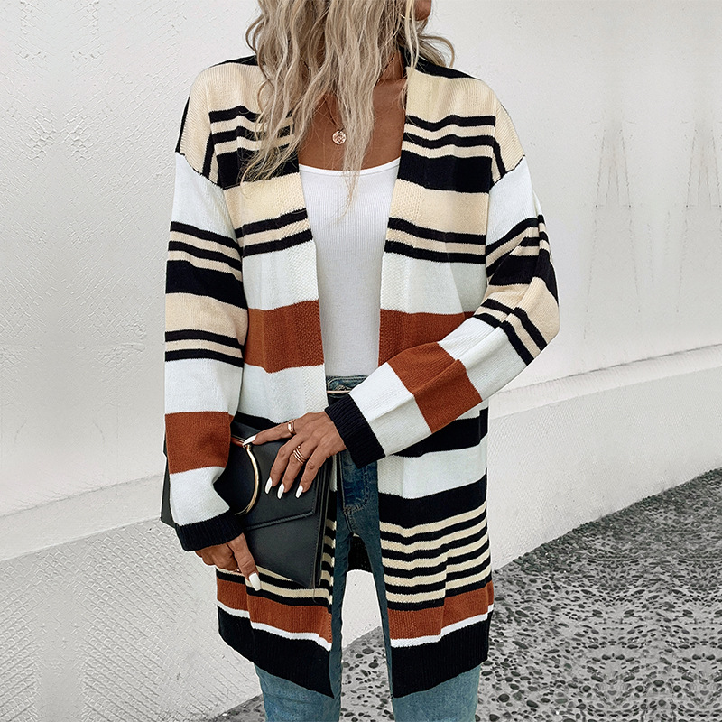 Long cardigan mixed colors sweater for women