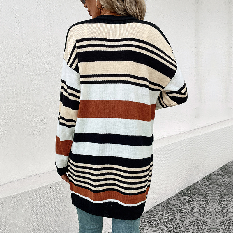 Long cardigan mixed colors sweater for women