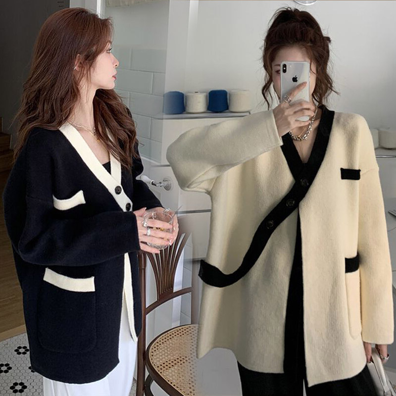 Autumn and winter large yard sweater buckle coat