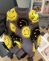 Round neck jacquard tops smiley colors sweater for women