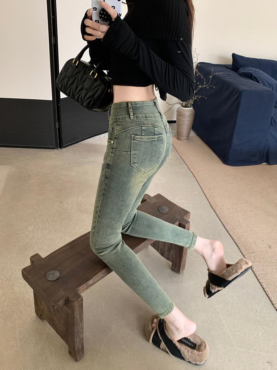 Small fellow pencil pants peach jeans for women