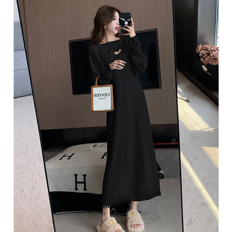 Retro dress autumn and winter strap dress 2pcs set