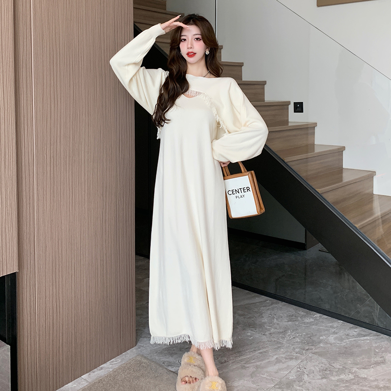 Retro dress autumn and winter strap dress 2pcs set