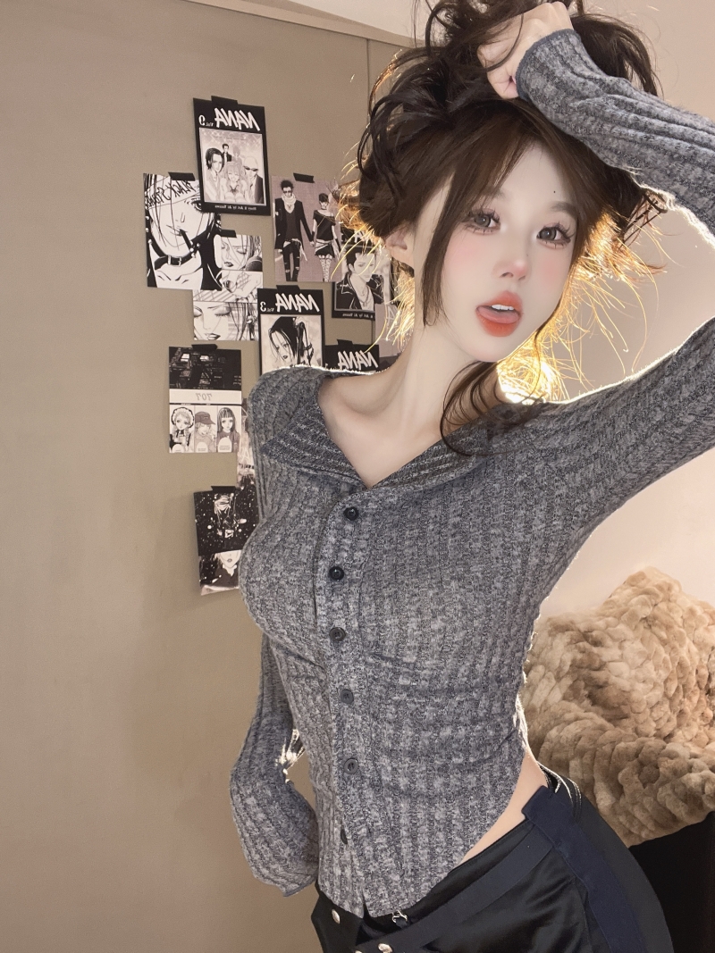 Fold slim autumn sweater spicegirl irregular tops for women