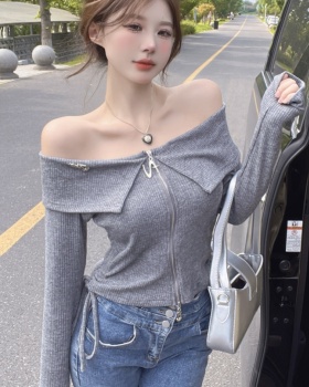 Strapless flat shoulder tops pinched waist cardigan