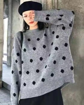 Student polka dot loose retro sweater for women