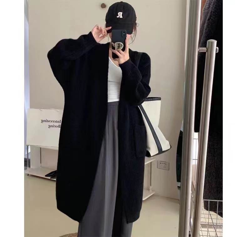 Long knitted sweater V-neck loose cardigan for women