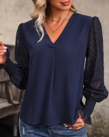 Long sleeve V-neck pure shirt European style autumn tops