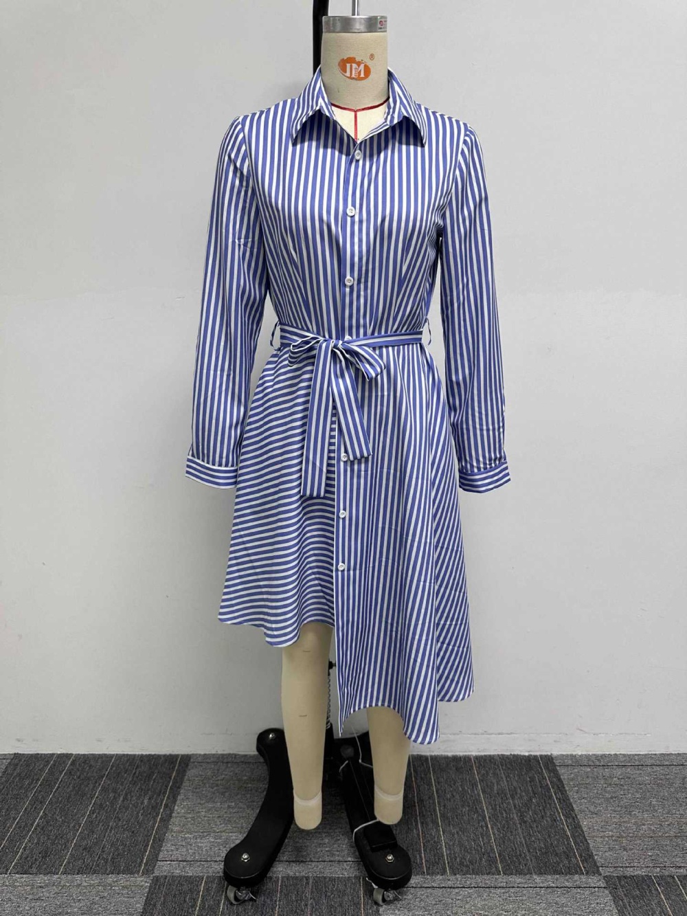 Stripe pockets shirt asymmetry splice dress