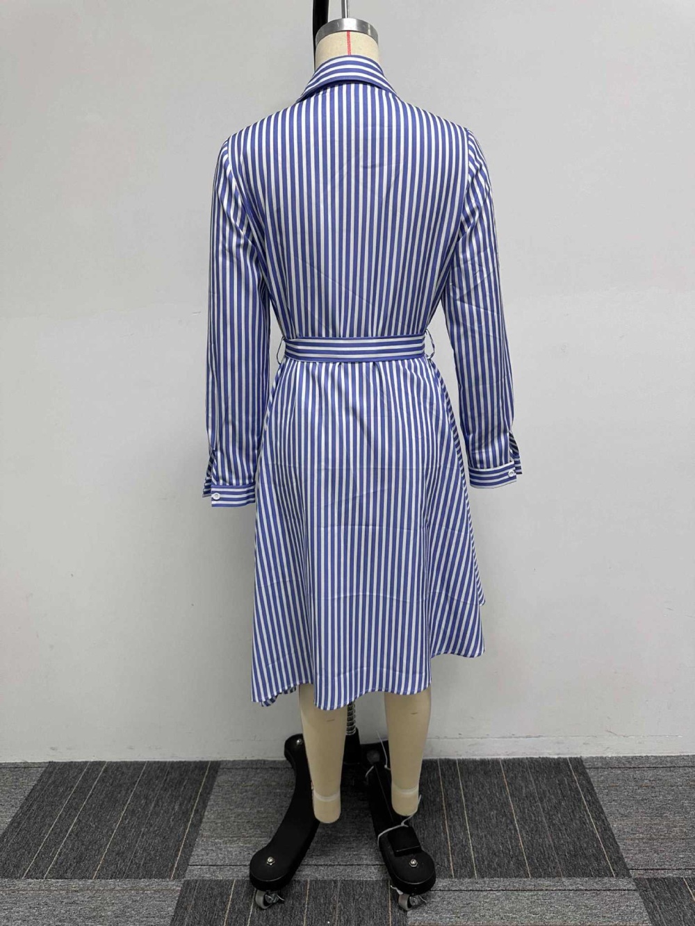 Stripe pockets shirt asymmetry splice dress