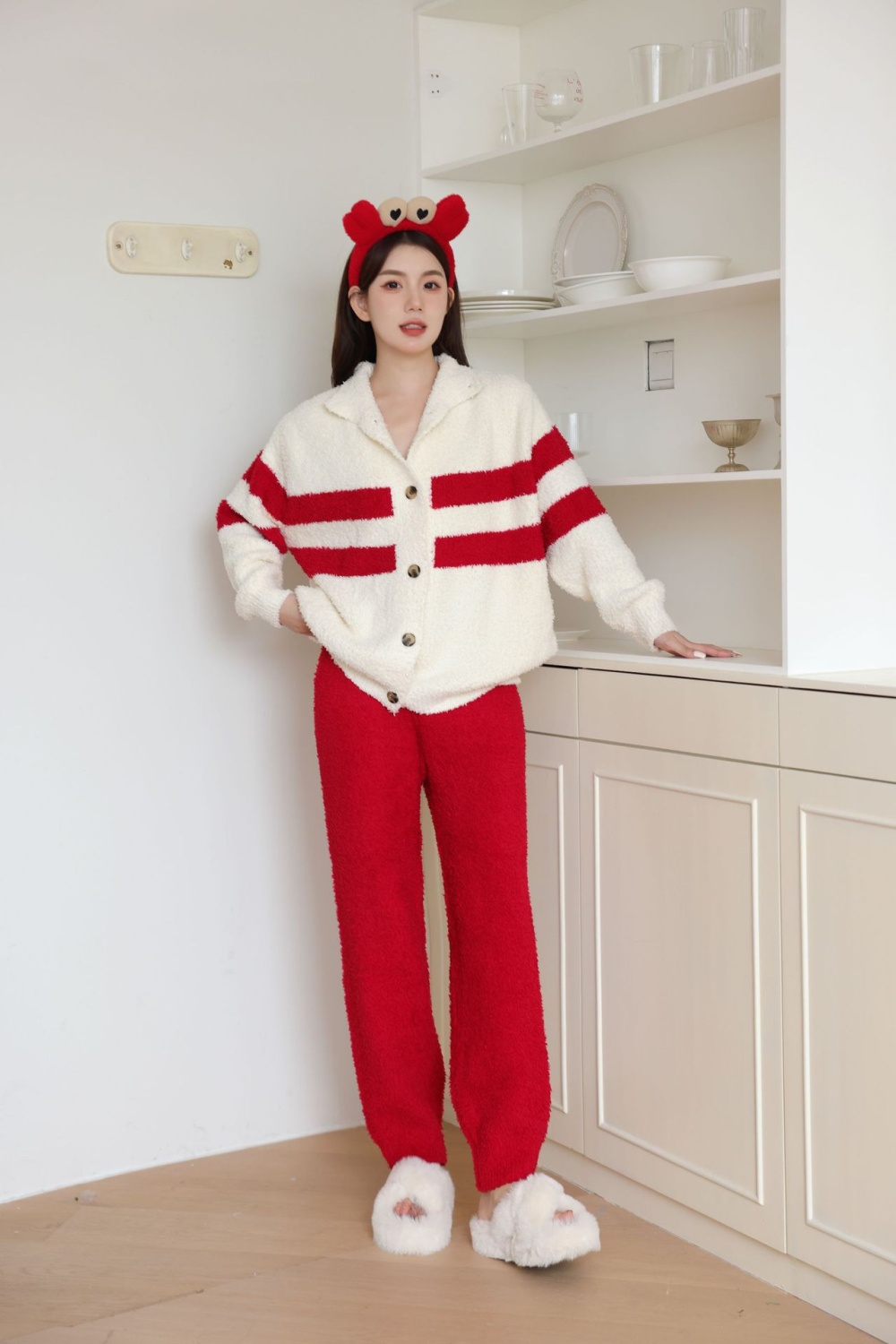 Winter thermal cardigan soft pajamas a set for women