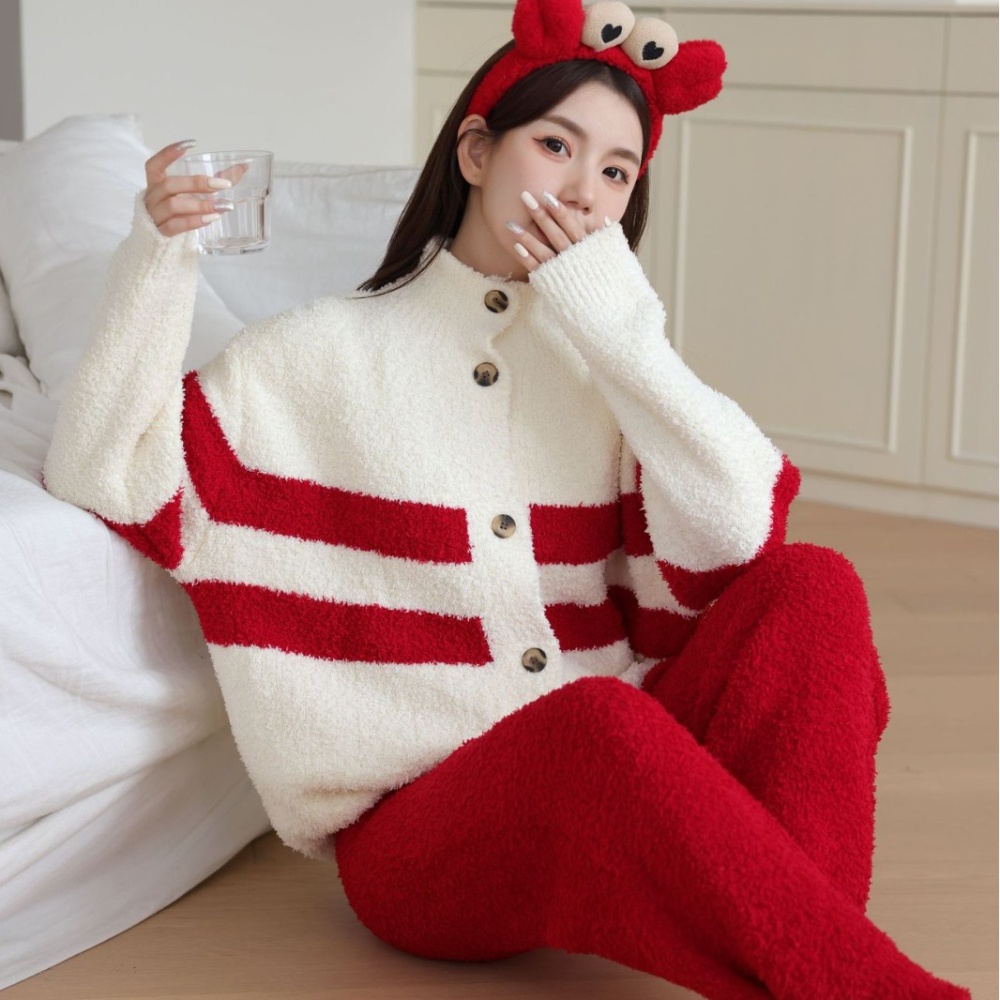Winter thermal cardigan soft pajamas a set for women