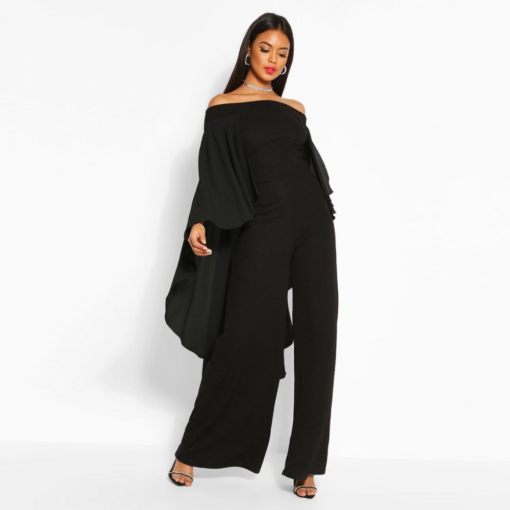 Flat shoulder sexy shawl chiffon European style jumpsuit