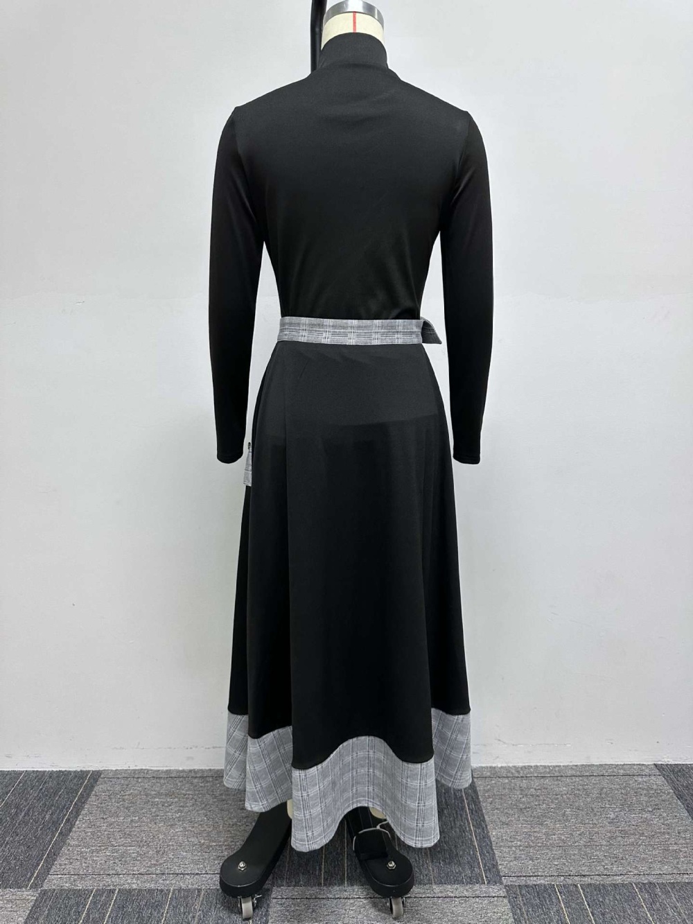 Small high collar slim long sleeve long dress 2pcs set