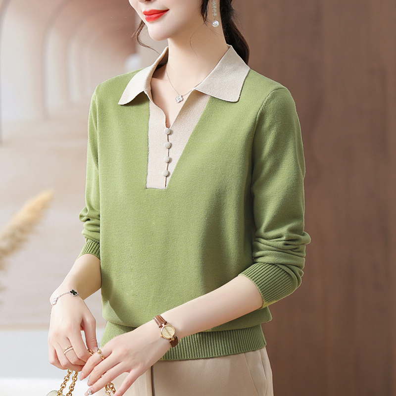 Autumn thin T-shirt lapel Western style tops for women