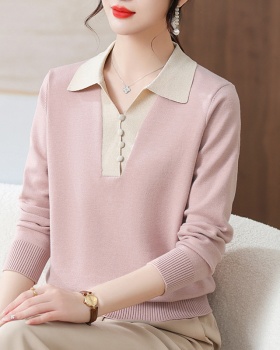 Autumn thin T-shirt lapel Western style tops for women