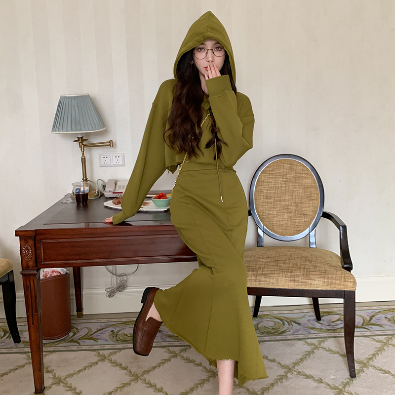 American style hooded hoodie autumn and winter skirt 2pcs set